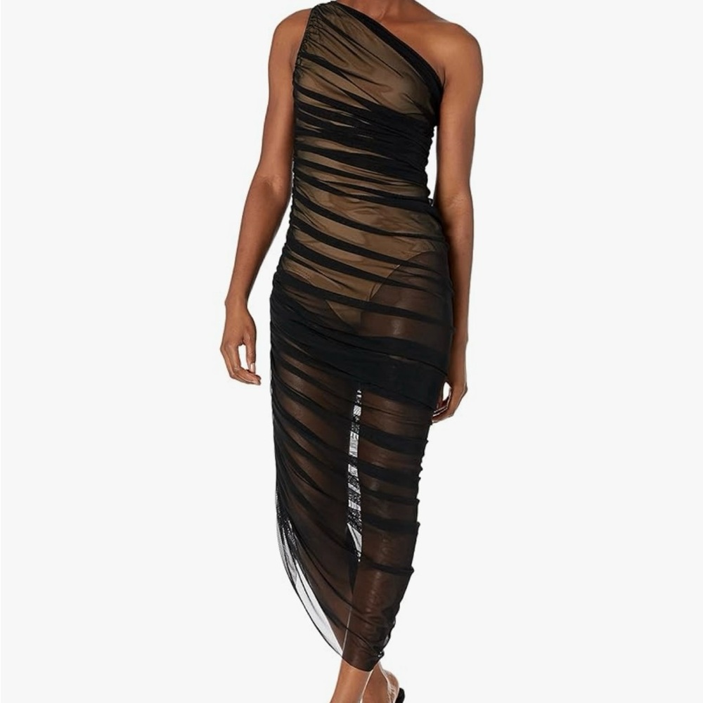Norma Kamali Black Asymmetrical Ruched One-Shoulder Dress